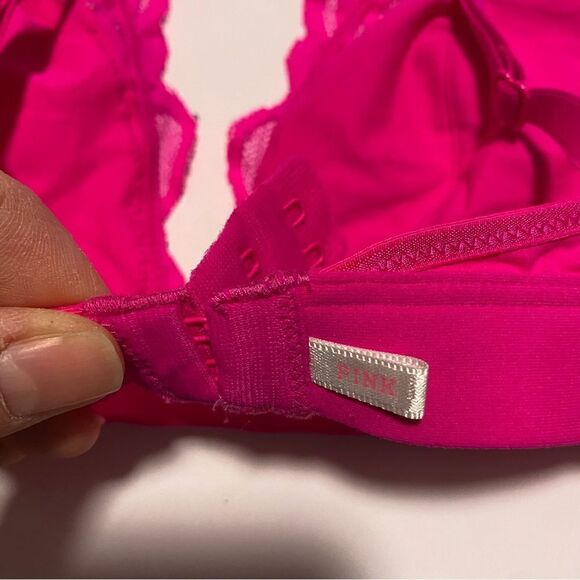PINK Victoria's Secret Intimates Lace Plunge lined Bralette hot pink S/M - Picture 7 of 7